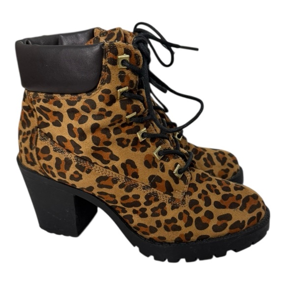 Zigi Soho Leopard Print Lace-Up Heeled Combat Boots Size 8 Women’s - Picture 5 of 12